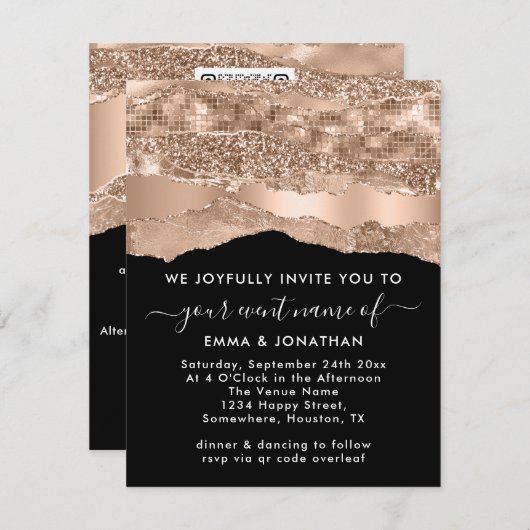 Rand QR-code Glitter Roos Slagen Abstract (Voorkant / Achterkant)