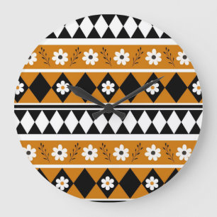 Rand Streep Bloem Diamant Boho Bloemen Patroon Grote Klok
