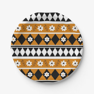 Rand Streep Bloem Diamant Boho Bloemen Patroon Papieren Bordje