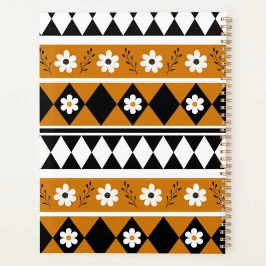 Rand Streep Bloem Diamant Boho Bloemen Patroon Planner (Achterkant)
