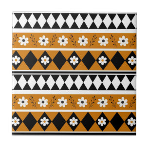 Rand Streep Bloem Diamant Boho Bloemen Patroon Tegeltje