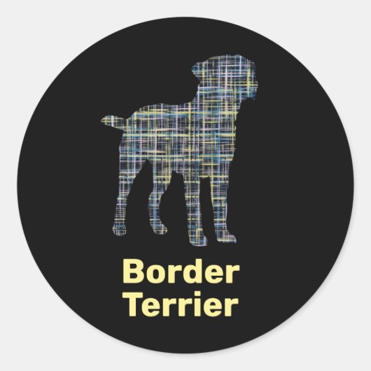 Rand Terrier Dog Yellow & Black Grid Line Ronde Sticker (Voorkant)
