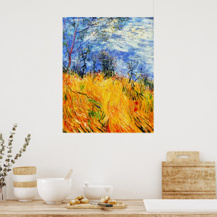 Rand van een Wheat Field met papavers Poster