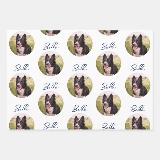 Randnaam Collie Dog Photo Trendy Script Pet Inpakpapier Vel (Voorkant 2)