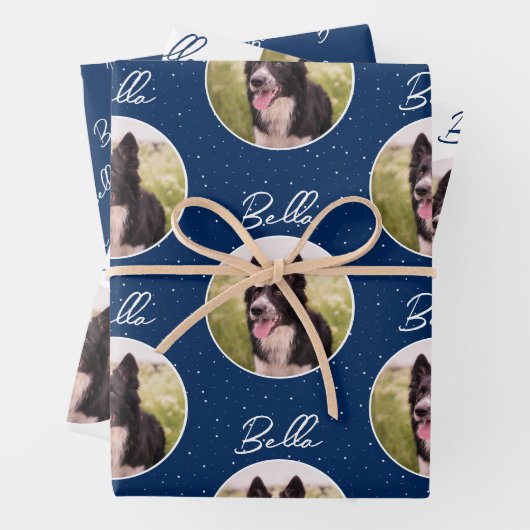 Randnaam Collie Dog Photo Trendy Script Pet Inpakpapier Vel (In situ)