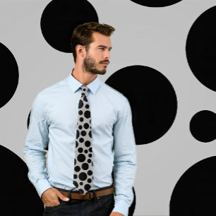 Random Black Polka Dot Pattern op Light Grey Strop Stropdas