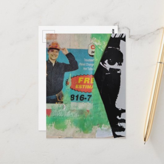 Random Collage Working Man and a Face Briefkaart (Voorkant / Achterkant in situ)