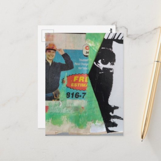 Random Collage Working Man and a Face Briefkaart (Voorkant / Achterkant in situ)