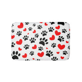 Random Dog Paw Prints And Red Hearts Canine Art Badmat
