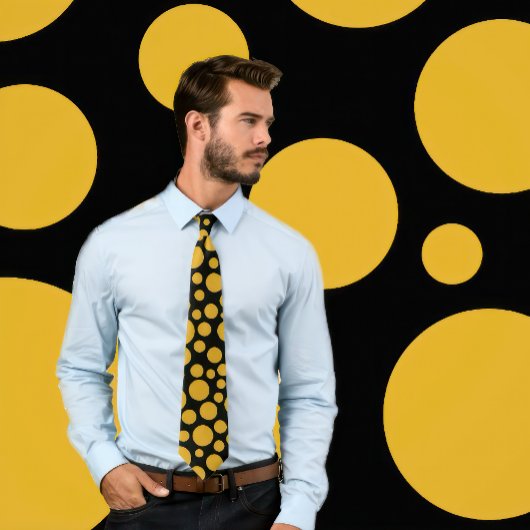Random Goldenrod Polka Dot Pattern op Zwart Stropd Stropdas
