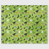 Random Halloween Iconic Pattern Green Cadeaupapier (Vlak)