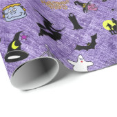 Random Halloween Iconic Pattern Paars Cadeaupapier (Rol Hoek)