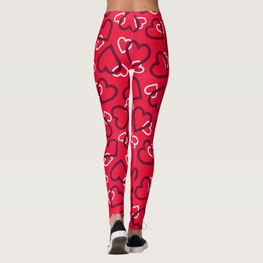 Random Red Outlined Hearts Pattern Leggings (Achterkant)