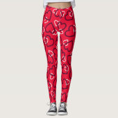 Random Red Outlined Hearts Pattern Leggings (Voorkant)