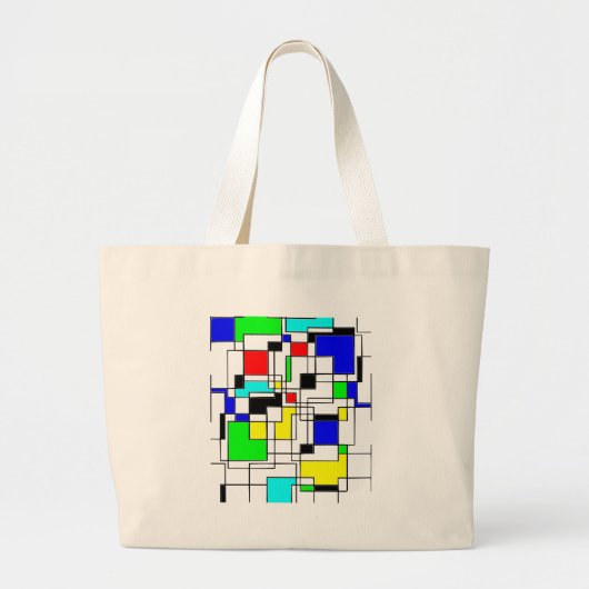 Random Squares Homage to Mondrian Grote Tote Bag (Voorkant)