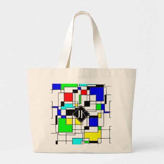 Random Squares Homage to Mondrian Grote Tote Bag (Voorkant)