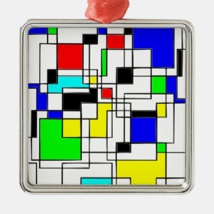 Random Squares Homage to Mondrian Metalen Ornament