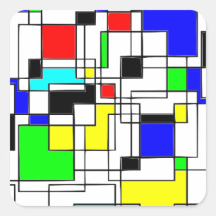 Random Squares Homage to Mondrian Vierkante Sticker