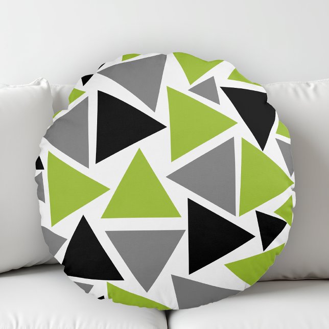 Random Triangles Lime Green Grey Black Geometric Rond Kussen (Creator heeft geüpload)