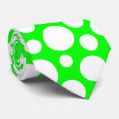Random White Polka Dot Pattern on Neon Green Strop Stropdas (Opgerold)