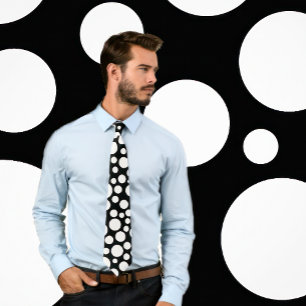 Random White Polka Dot Pattern op Black Stropdas