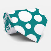 Random White Polka Dot Pattern op Blauwgroen Strop Stropdas (Opgerold)