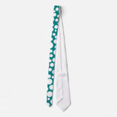 Random White Polka Dot Pattern op Blauwgroen Strop Stropdas (Achterkant)