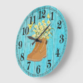 Randonnées Boots & Fleurs Arrondi (Grande) Horloge (Angle)