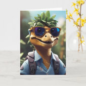 Randonneur Dinosaure Souriant En Plein Air | Carte (Fleur jaune)