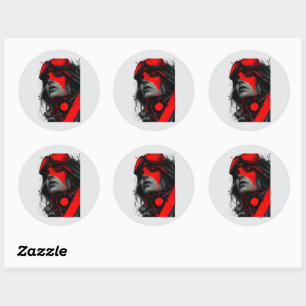 Randstedelijke Cyberpunk Dystopische Meisjes Rode Ronde Sticker
