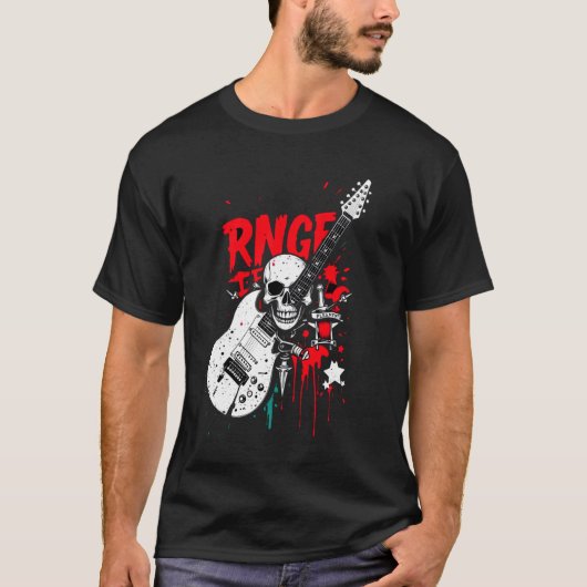 Range Elektrische Gitaar Graffiti Skull Grunge T-s T-shirt (Voorkant)