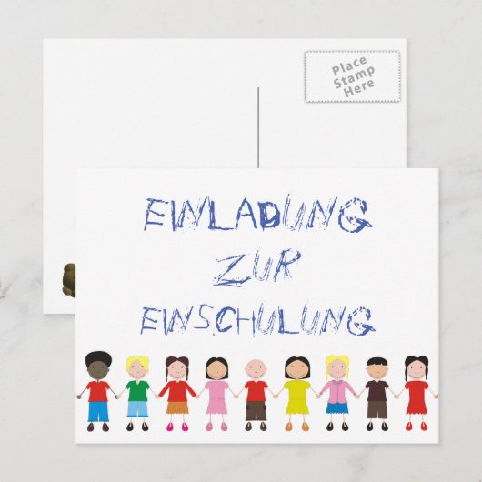 Rangée d'enfants sur une invitation à l'inscriptio (Devant / Derrière)