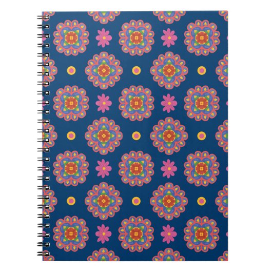 Rangoli, Bloemen en Polka Dots, Blauw Notitieboek (Voorkant)