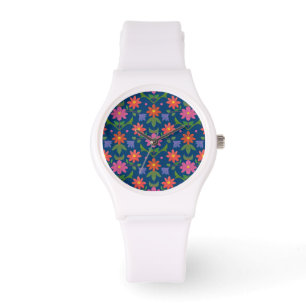 Rangoli Bloemen Polka Dots, Blauw Sportief Polshor Horloge