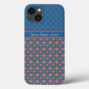 Rangoli Bloemen Polka Dots op Blauwe iPad Mini Cas iPhone 13 Hoesje