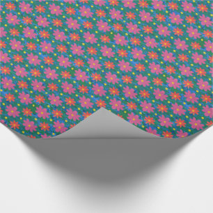 Rangoli Flowers Polka Dots, Blue Wrapping Paper Cadeaupapier