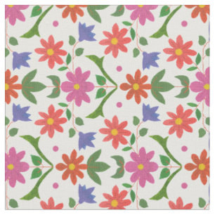Rangoli Flowers, Polka Dots on White Custom Fabric Stof