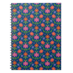 Rangoli Flowers Polka Dots op Blue Spiral Notitieb Notitieboek