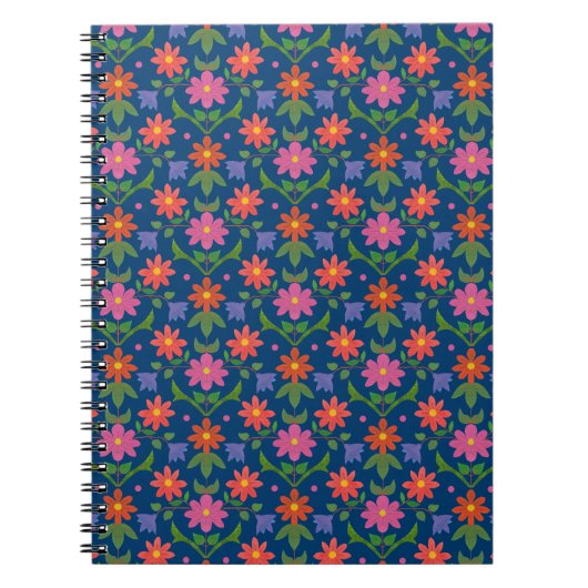 Rangoli Flowers Polka Dots op Blue Spiral Notitieb Notitieboek (Voorkant)