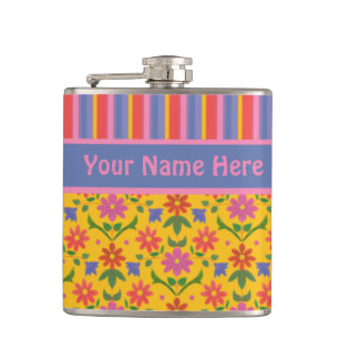 Rangoli Flowers, Stripes Hip Flask om zich aan te Heupfles