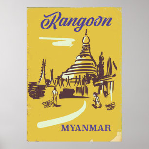 Rangoon Myanmar vintage travel poster