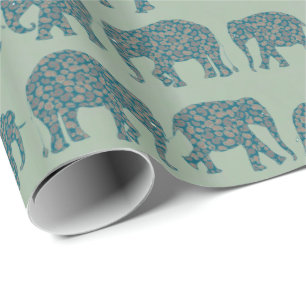 Rangs d'éléphants Paisley sur papier cadeau vert s
