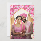 Rani Pink Floral foto Anand Karaj Sikh bruiloft Kaart (Achterkant)