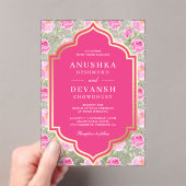 Rani Pink Floral Pattern Indian Wedding Acryl Uitnodigingen (Insitu (Draagbaar))