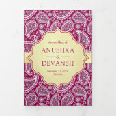 Rani Roze Paisley Indiase Peacock QR Code Bruiloft Drieluik Uitnodiging (Cover)