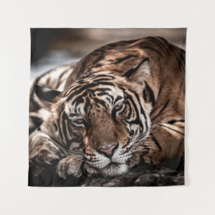 ranthambore Wilde tijger Fine art afbeelding portr Wandkleed