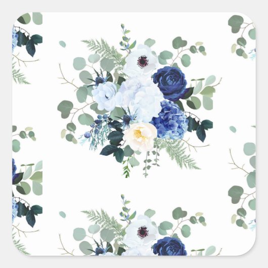 Ranunculus Anemone Hydrangea Roos Witte achtergron Vierkante Sticker (Voorkant)