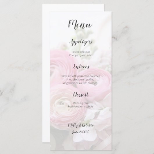 Ranunculus-bloemen met stammen en anemon menu (Voorkant / Achterkant)