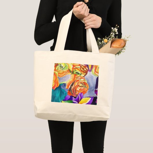 Ranunculus en Iris waterverf art Grote Tote Bag (Voorkant (product))