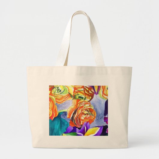 Ranunculus en Iris waterverf art Grote Tote Bag (Voorkant)